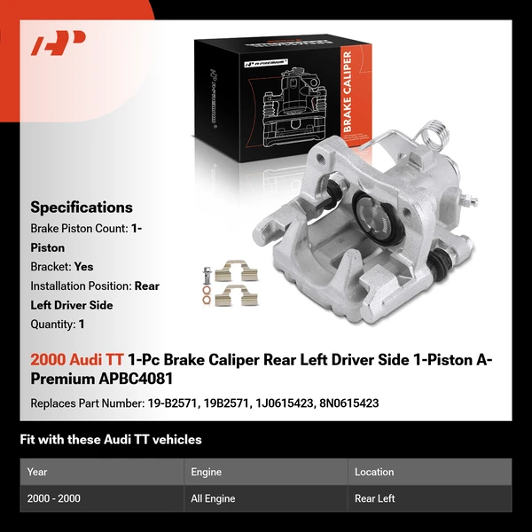 2000 Audi TT 1-Pc Brake Caliper Rear Left Driver Side 1-Piston A-Premium APBC4081