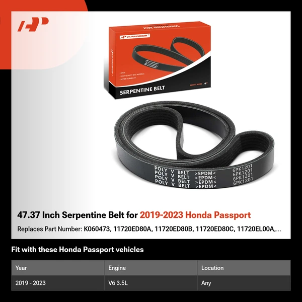 47.37 Inch Serpentine Belt for 2019-2023 Honda Passport