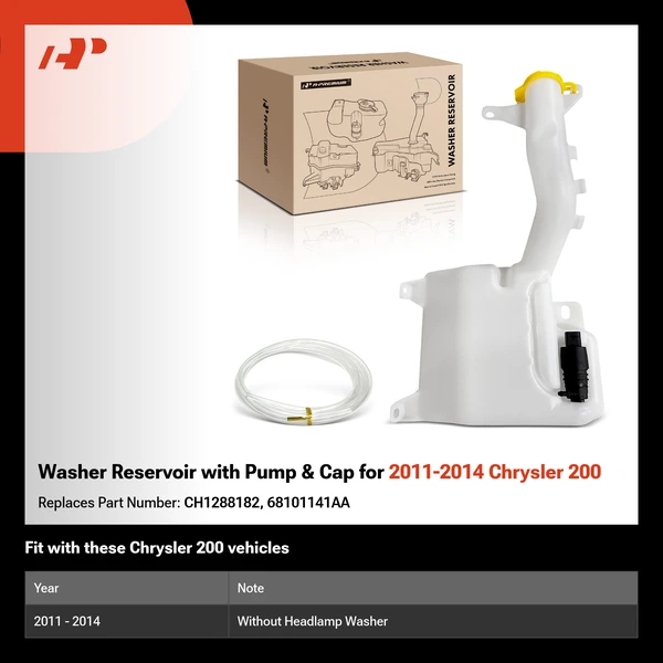 Washer Reservoir with Pump & Cap for 2011-2014 Chrysler 200