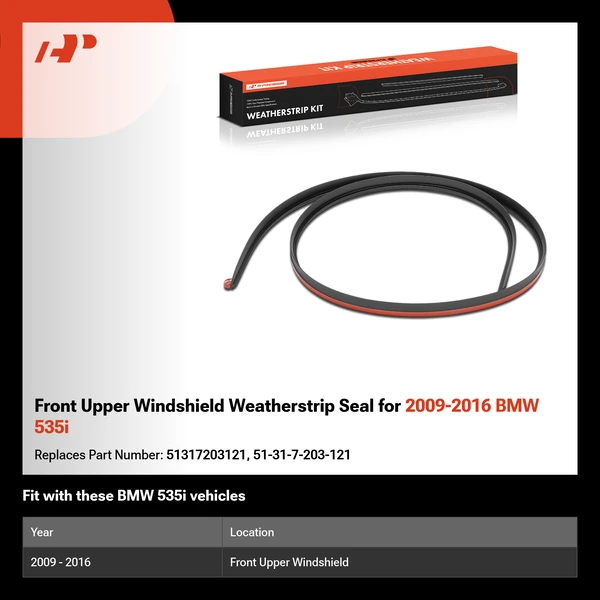 Front Upper Windshield Weatherstrip Seal for 2009-2016 BMW 535i