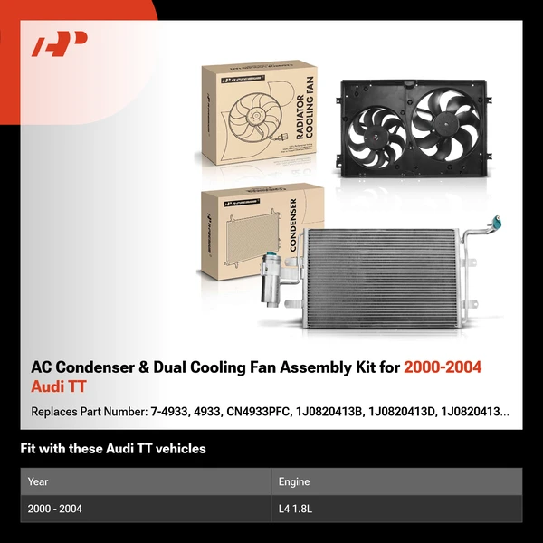 AC Condenser & Dual Cooling Fan Assembly Kit for 2000-2004 Audi TT