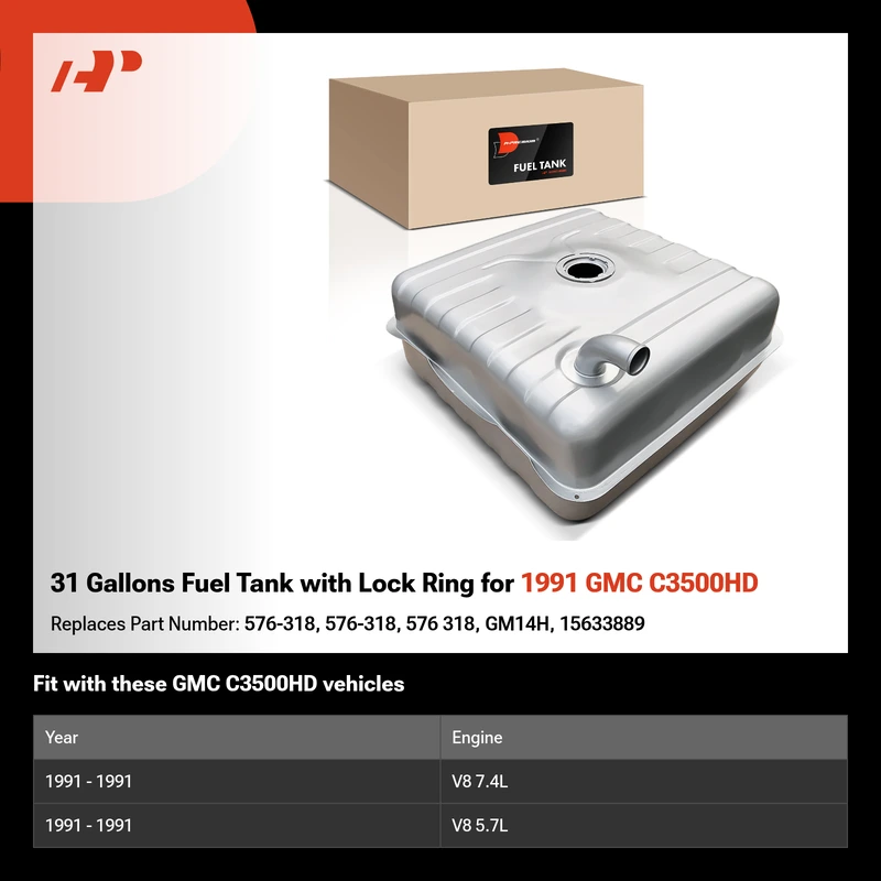 31 Gallons Fuel Tank with Lock Ring for 1991 GMC C3500HD