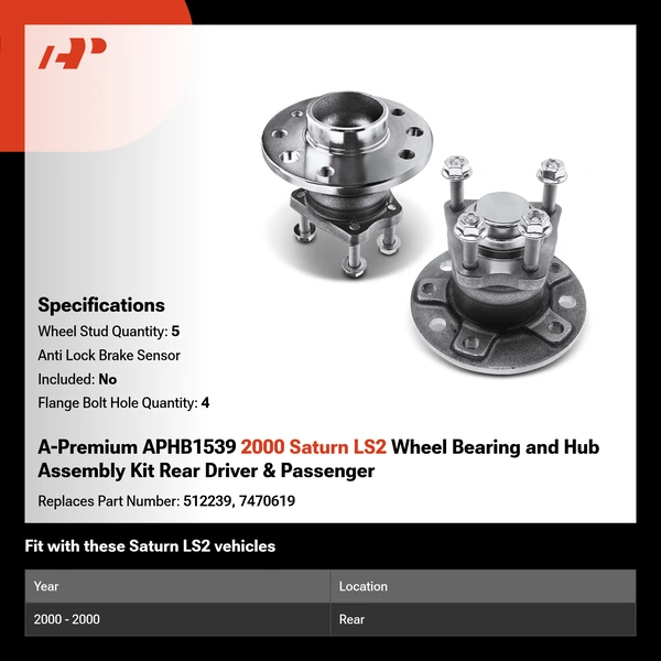 A-Premium APHB1539 2000 Saturn LS2 Wheel Bearing and Hub Assembly Kit Rear Driver & Passenger