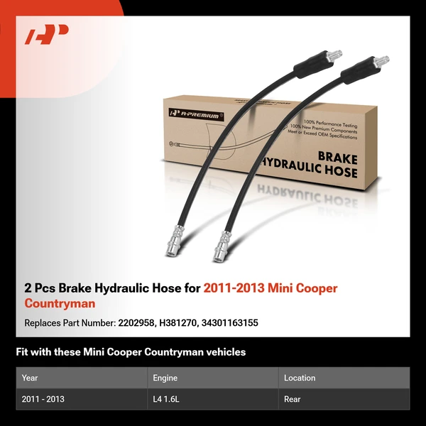2 Pcs Brake Hydraulic Hose for 2011-2013 Mini Cooper Countryman