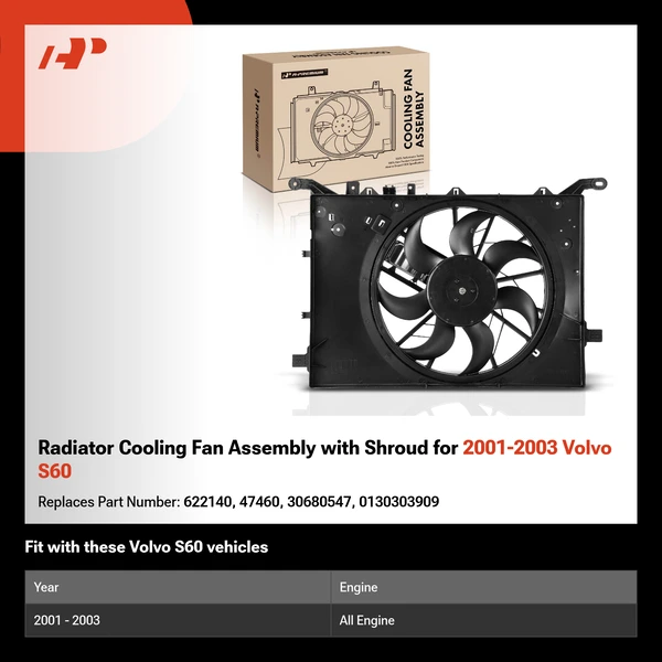 Radiator Cooling Fan Assembly with Shroud for 2001-2003 Volvo S60