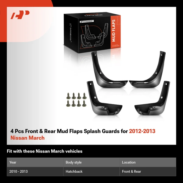 4 Pcs Front & Rear Mud Flaps Splash Guards for 2012-2013 Nissan March