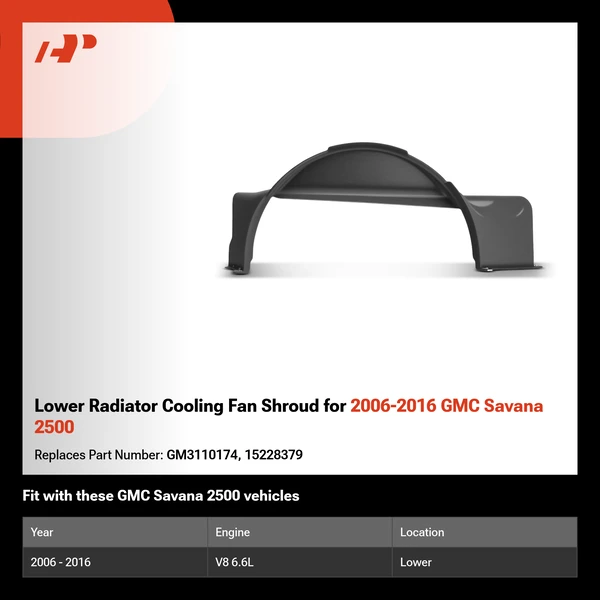 Lower Radiator Cooling Fan Shroud for 2006-2016 GMC Savana 2500