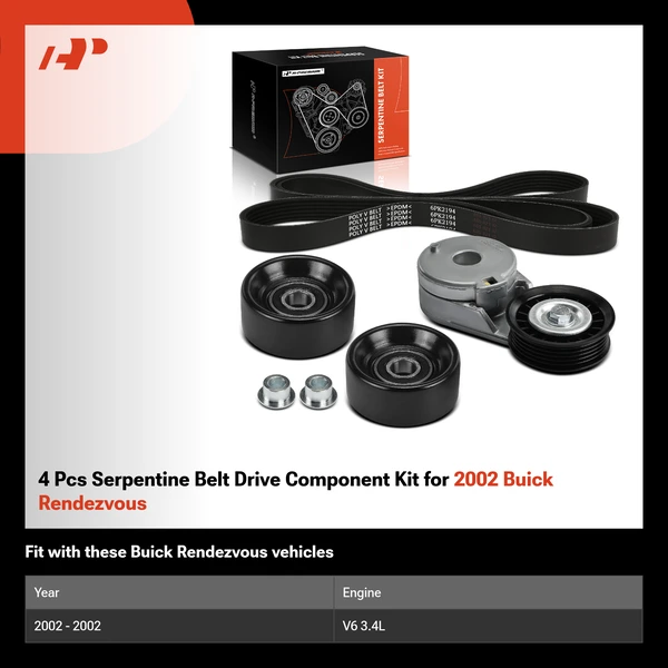 4 Pcs Serpentine Belt Drive Component Kit for 2002 Buick Rendezvous