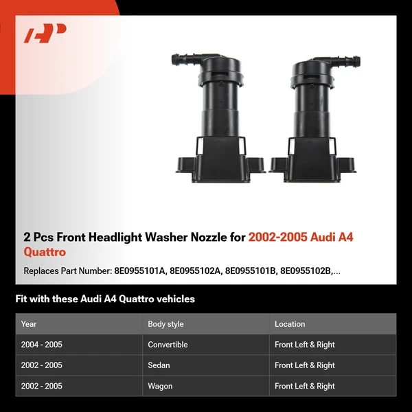 2 Pcs Front Headlight Washer Nozzle for 2002-2005 Audi A4 Quattro