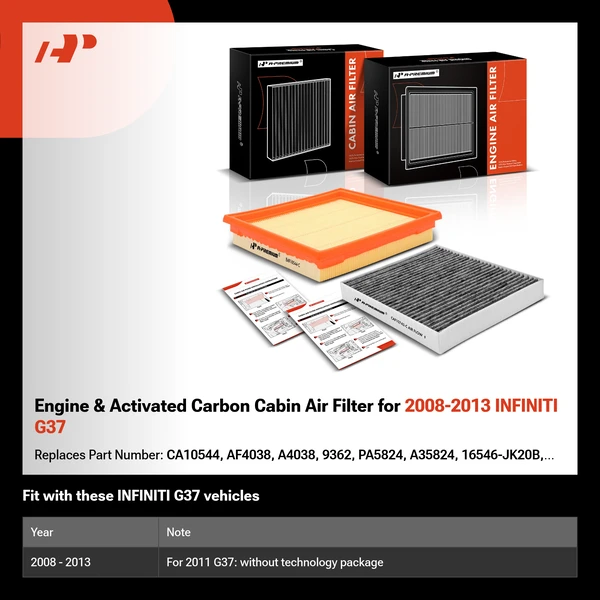Engine & Activated Carbon Cabin Air Filter for 2008-2013 INFINITI G37