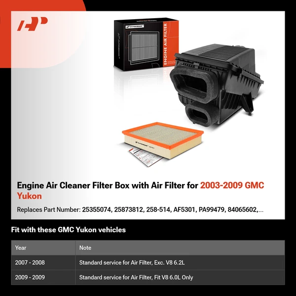 Engine Air Cleaner Filter Box with Air Filter for 2003-2009 GMC Yukon