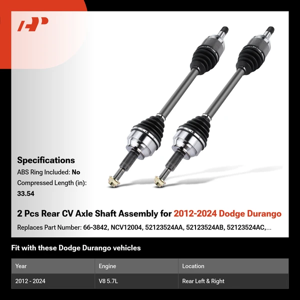 2 Pcs Rear CV Axle Shaft Assembly for 2012-2024 Dodge Durango