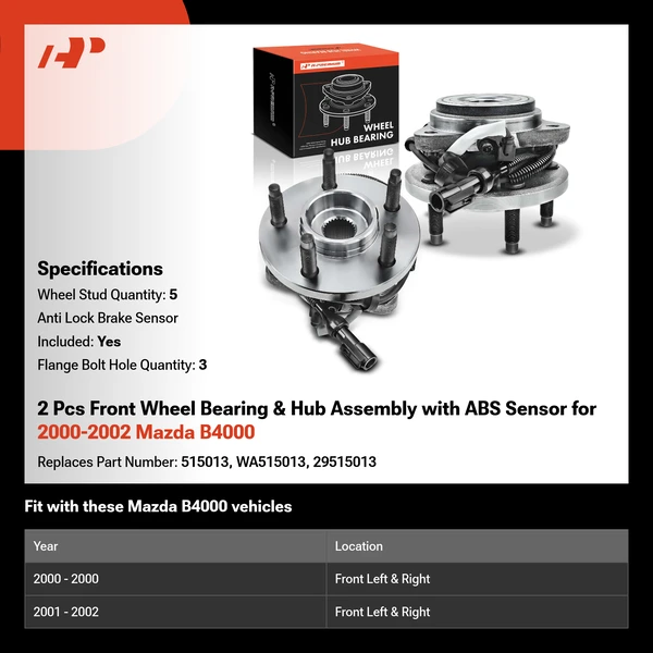 2 Pcs Front Wheel Bearing & Hub Assembly with ABS Sensor for 2000-2002 Mazda B4000