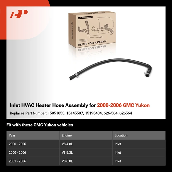 Inlet HVAC Heater Hose Assembly for 2000-2006 GMC Yukon