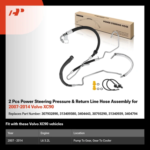 2 Pcs Power Steering Pressure & Return Line Hose Assembly for 2007-2014 Volvo XC90