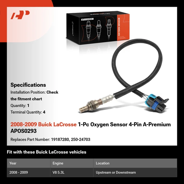 2008-2009 Buick LaCrosse 1-Pc Oxygen Sensor 4-Pin A-Premium APOS0293