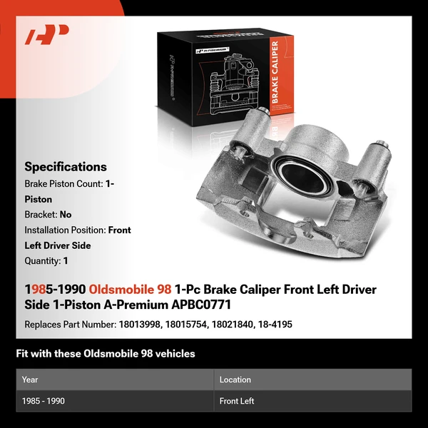 1985-1990 Oldsmobile 98 1-Pc Brake Caliper Front Left Driver Side 1-Piston A-Premium APBC0771