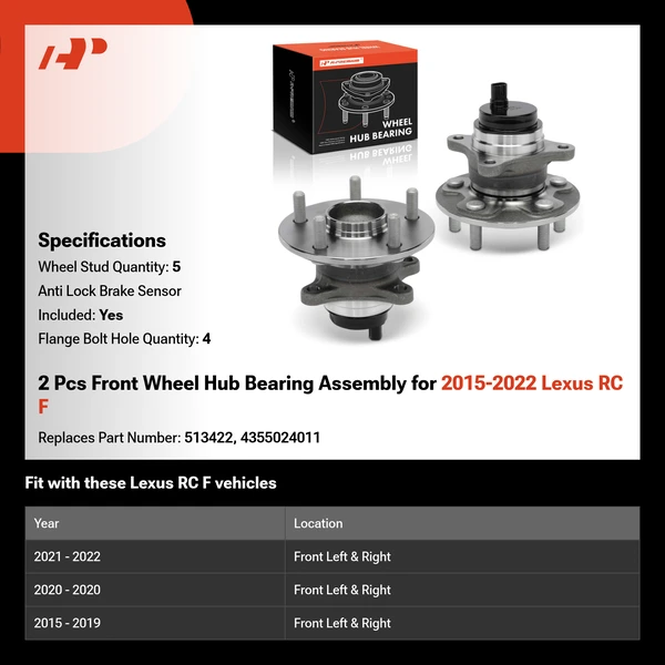 2 Pcs Front Wheel Hub Bearing Assembly for 2015-2022 Lexus RC F