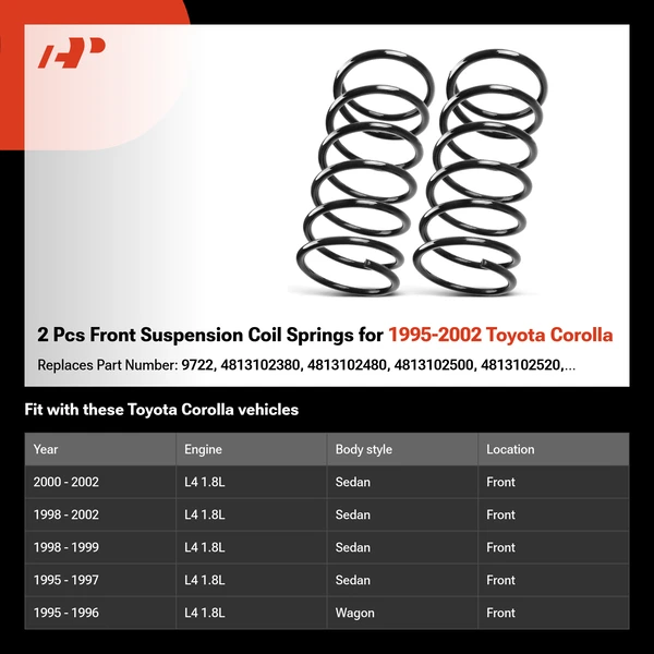 2 Pcs Front Suspension Coil Springs for 1995-2002 Toyota Corolla