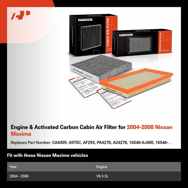 Engine & Activated Carbon Cabin Air Filter for 2004-2008 Nissan Maxima