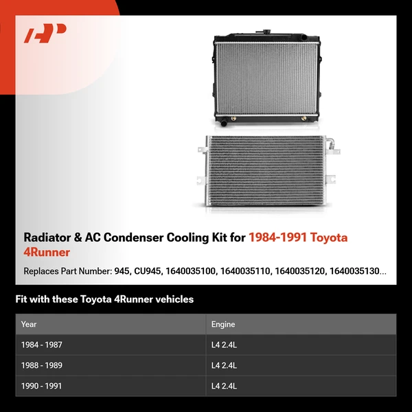 Radiator & AC Condenser Cooling Kit for 1984-1991 Toyota 4Runner