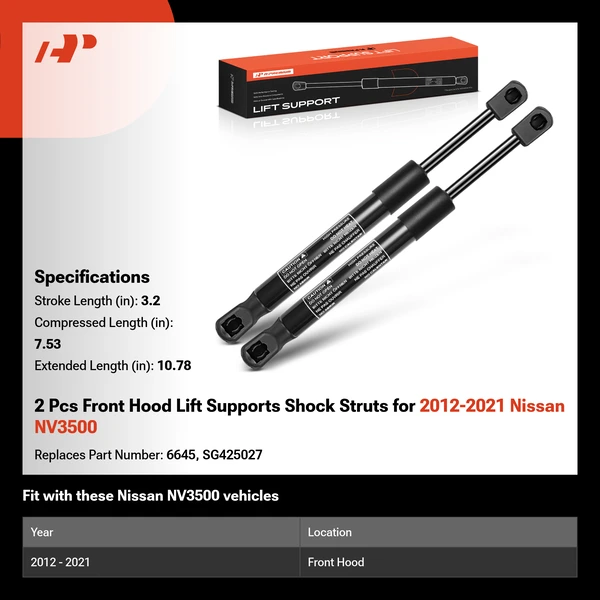 2 Pcs Front Hood Lift Supports Shock Struts for 2012-2021 Nissan NV3500