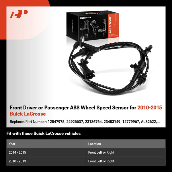 Front Driver or Passenger ABS Wheel Speed Sensor for 2010-2015 Buick LaCrosse