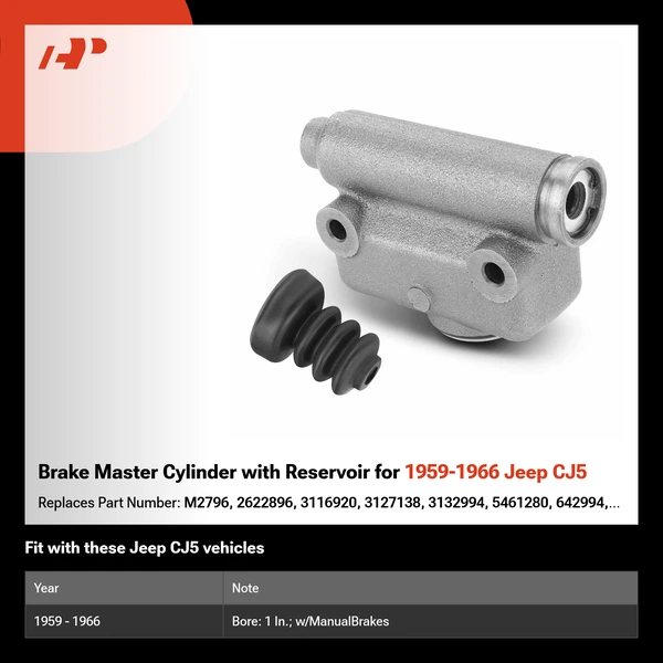 Brake Master Cylinder with Reservoir for 1959-1966 Jeep CJ5
