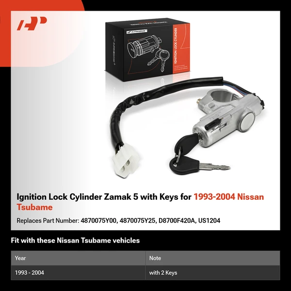 Ignition Lock Cylinder Zamak 5 with Keys for 1993-2004 Nissan Tsubame