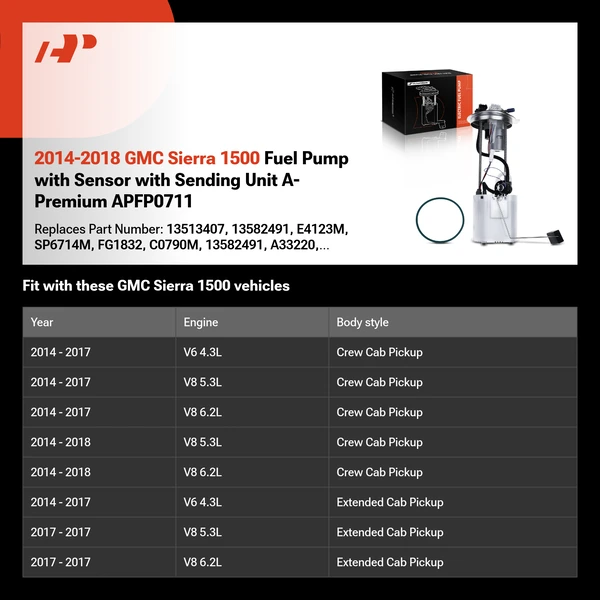 2014-2018 GMC Sierra 1500 Fuel Pump with Sensor with Sending Unit A-Premium APFP0711