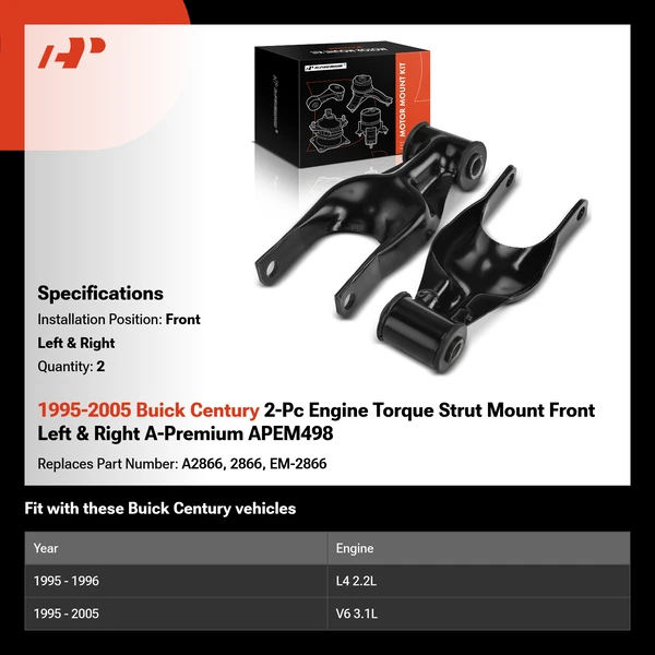 1995-2005 Buick Century 2-Pc Engine Torque Strut Mount Front Left & Right A-Premium APEM498