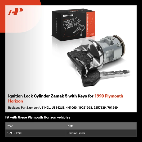 Ignition Lock Cylinder Zamak 5 with Keys for 1990 Plymouth Horizon