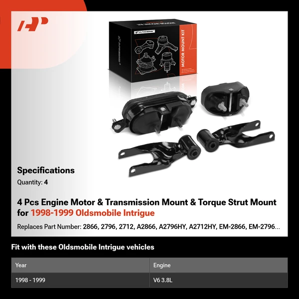4 Pcs Engine Motor & Transmission Mount & Torque Strut Mount for 1998-1999 Oldsmobile Intrigue