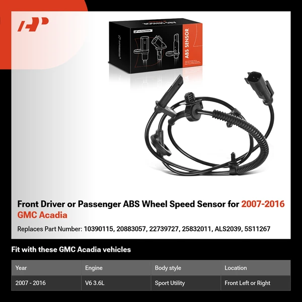 Front Driver or Passenger ABS Wheel Speed Sensor for 2007-2016 GMC Acadia