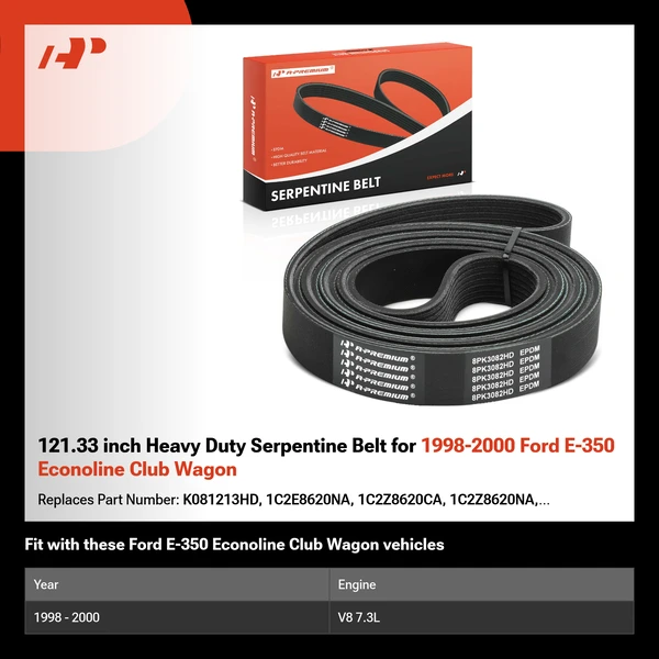121.33 inch Heavy Duty Serpentine Belt for 1998-2000 Ford E-350 Econoline Club Wagon