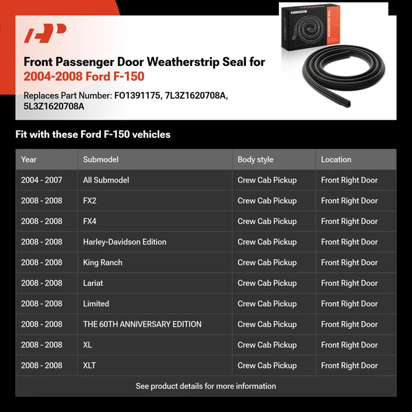 Front Passenger Door Weatherstrip Seal for 2004-2008 Ford F-150