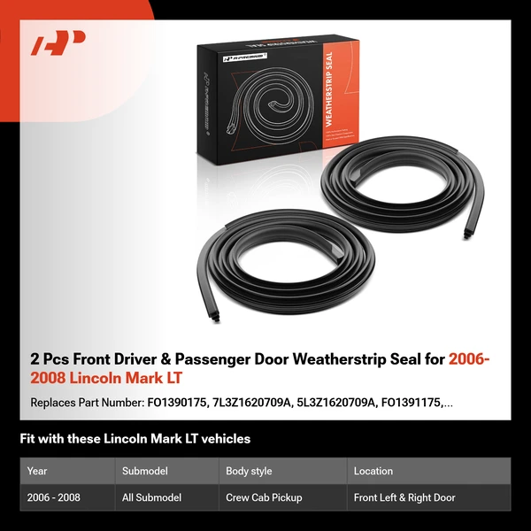 2 Pcs Front Driver & Passenger Door Weatherstrip Seal for 2006-2008 Lincoln Mark LT