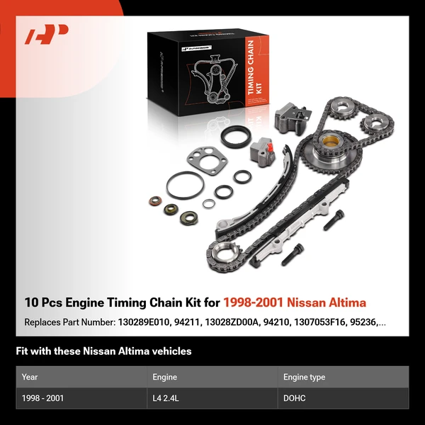 10 Pcs Engine Timing Chain Kit for 1998-2001 Nissan Altima