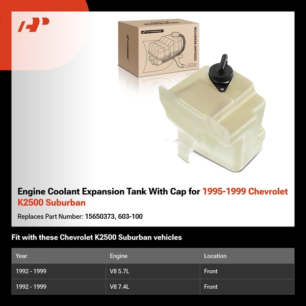 Engine Coolant Expansion Tank With Cap for 1995-1999 Chevrolet K2500 Suburban