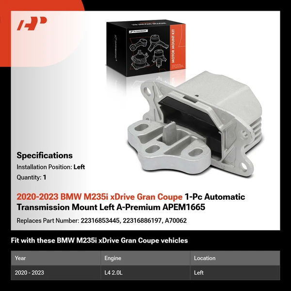 2020-2023 BMW M235i xDrive Gran Coupe 1-Pc Automatic Transmission Mount Left A-Premium APEM1665