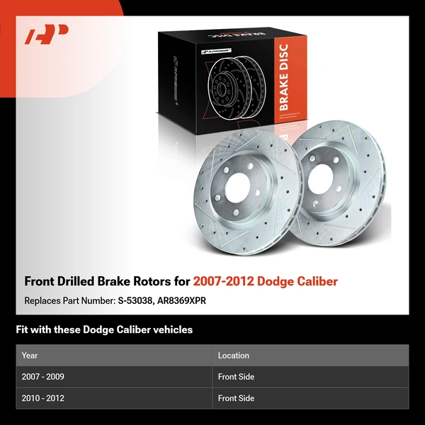 Front Drilled Brake Rotors for 2007-2012 Dodge Caliber