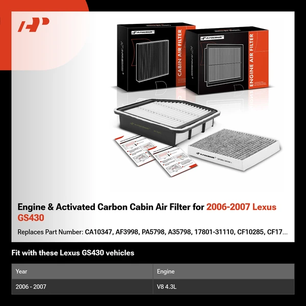 Engine & Activated Carbon Cabin Air Filter for 2006-2007 Lexus GS430