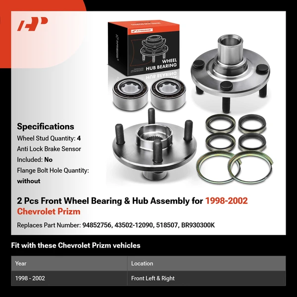 2 Pcs Front Wheel Bearing & Hub Assembly for 1998-2002 Chevrolet Prizm