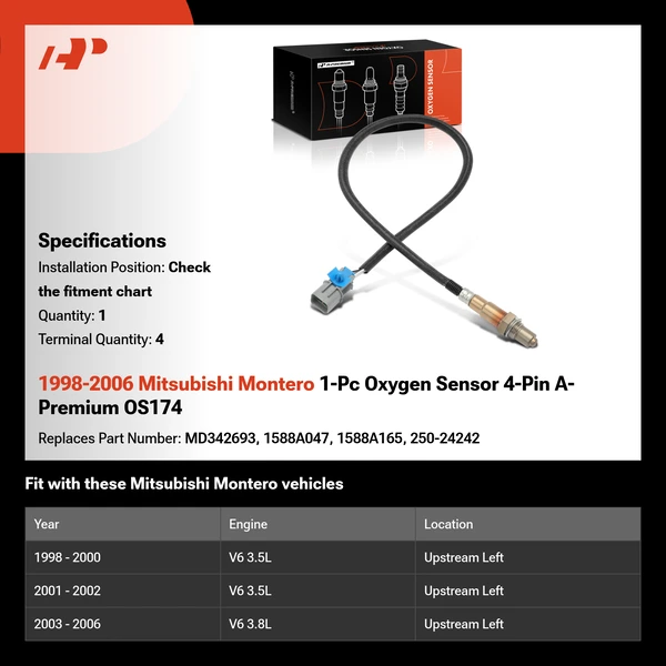 1998-2006 Mitsubishi Montero 1-Pc Oxygen Sensor 4-Pin A-Premium OS174