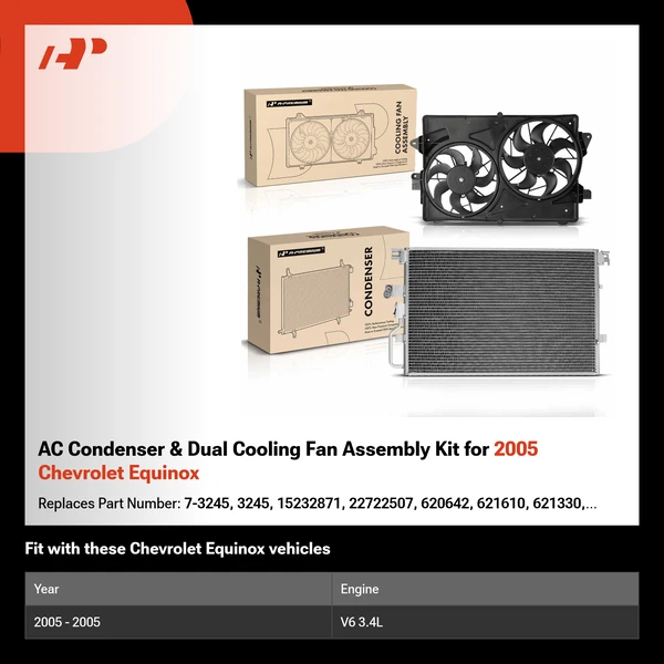 AC Condenser & Dual Cooling Fan Assembly Kit for 2005 Chevrolet Equinox