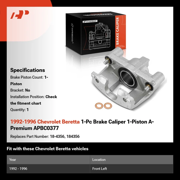 1992-1996 Chevrolet Beretta 1-Pc Brake Caliper 1-Piston A-Premium APBC0377