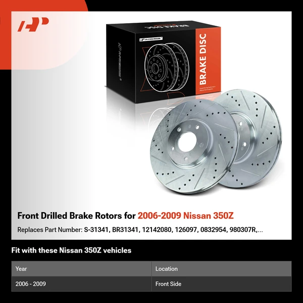 Front Drilled Brake Rotors for 2006-2009 Nissan 350Z