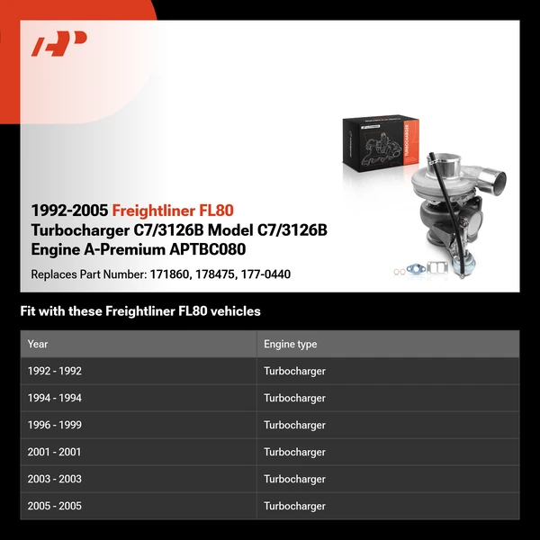 1992-2005 Freightliner FL80 Turbocharger C7/3126B Model C7/3126B Engine A-Premium APTBC080