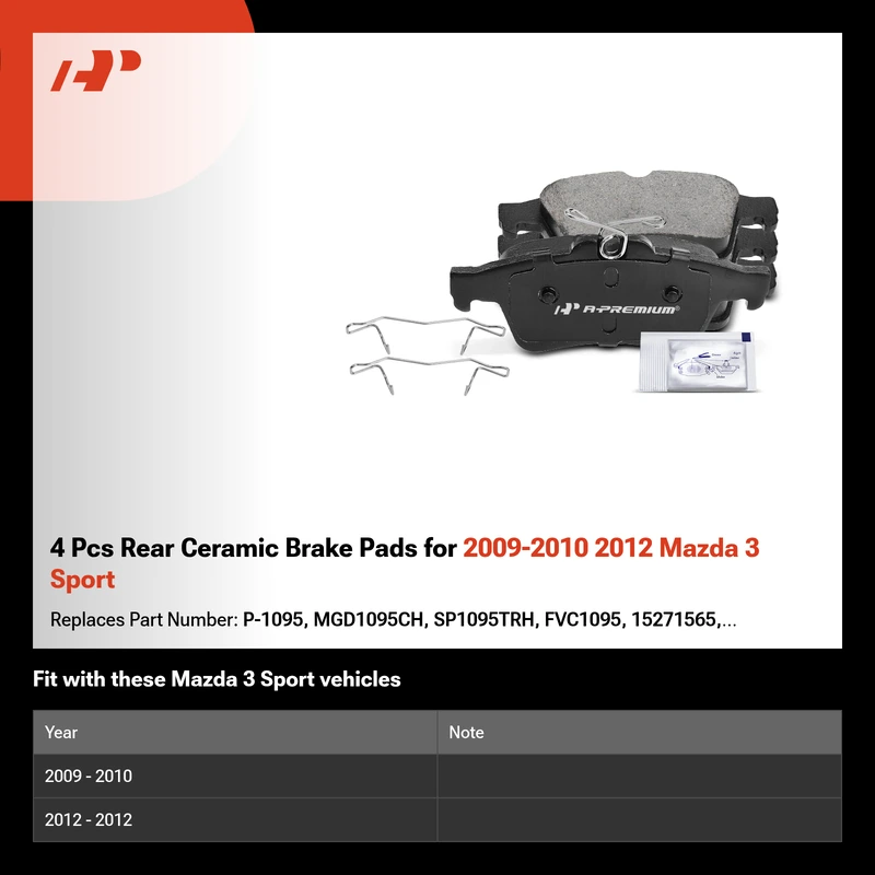 4 Pcs Rear Ceramic Brake Pads for 2009-2010 2012 Mazda 3 Sport