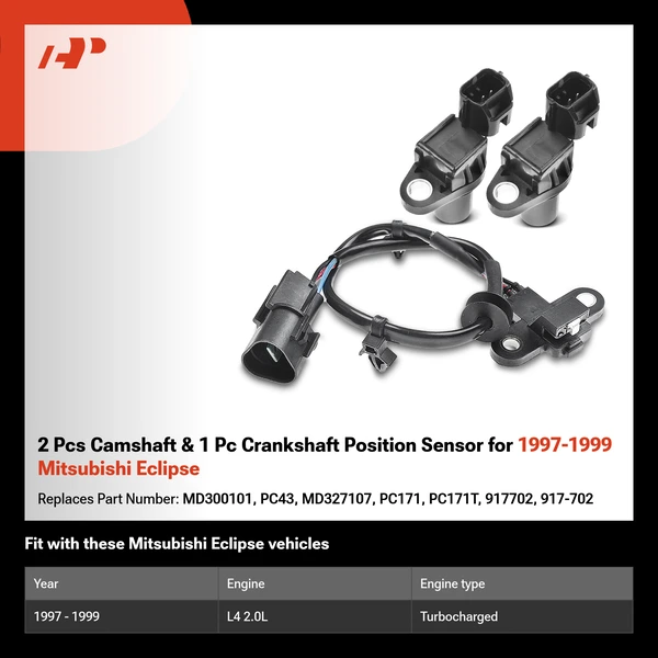2 Pcs Camshaft & 1 Pc Crankshaft Position Sensor for 1997-1999 Mitsubishi Eclipse